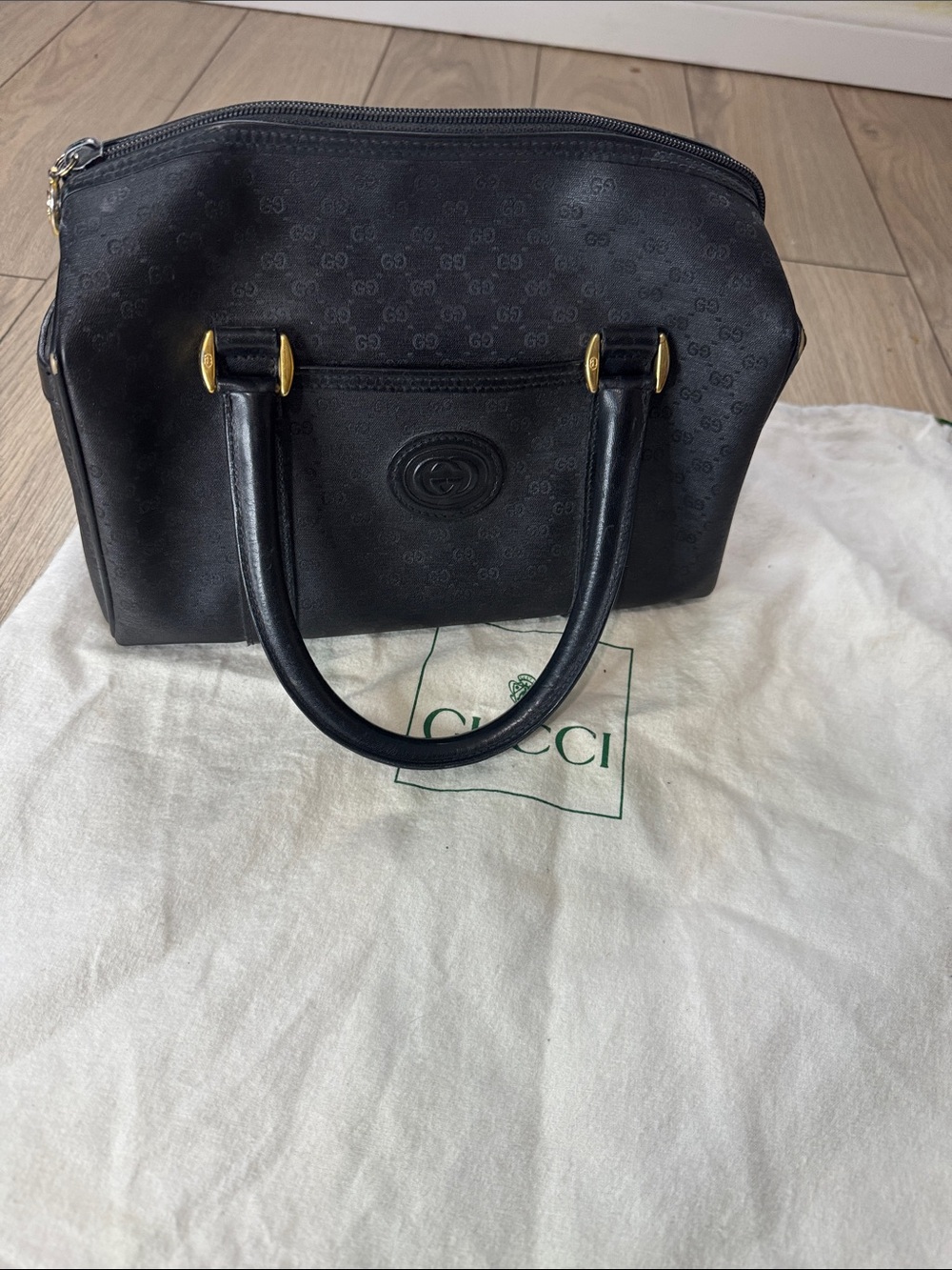 Gucci vintage Black GG Monogram Mini Satchel with Gold-Tone Hardware